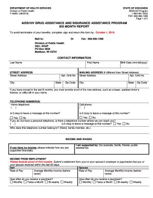 Fillable Online Dhs Wisconsin Six Month Report Form Wisconsin