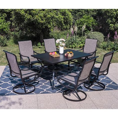 PHI VILLA Black 7 Piece Metal Rectangle Patio Outdoor Dining Set With