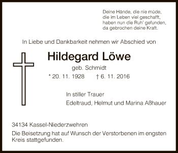 Traueranzeigen Von Hildegard L We Trauer Hna De