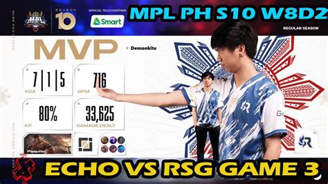 MPL PH S10 W8D2 ECHO VS RSG GAME 3 Highlights YouTube