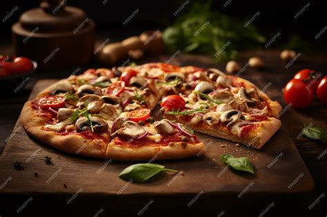 Premium Photo Mix Pizza Chicken Tomato Bell Pepper Olives Mushroom