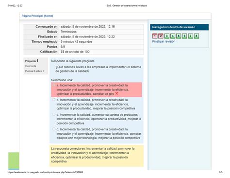 EA3 Gestión de operaciones y calidad Examen Página Principal home