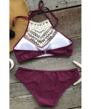 Women S Two Piece Padded Lace Bikini Set Tank Swimsuit Burgundy CK12NV08TKW