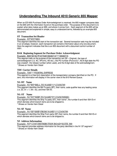 Fillable Online Understanding The Inbound 4010 Generic 855 Mapper Fax