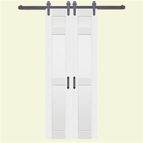 Double Barn Door 36 In X 84 In White 2 Panel Prefinished Molded