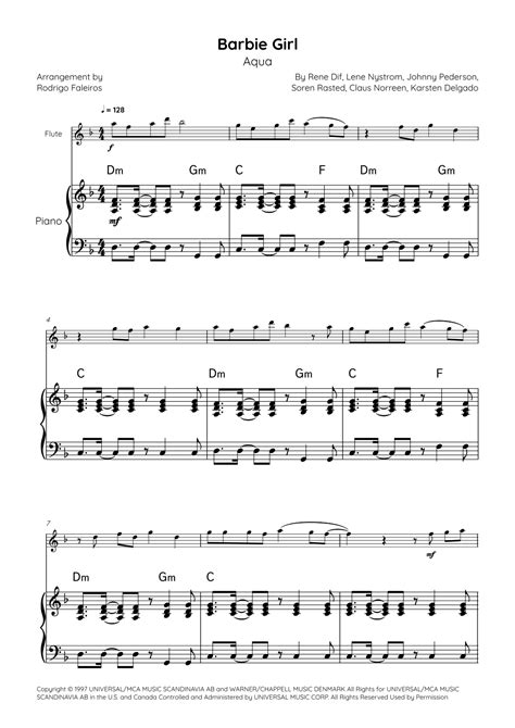 Barbie Girl Arr Rodrigo Faleiros By Aqua Sheet Music For Flute And Piano At Sheet Music Direct