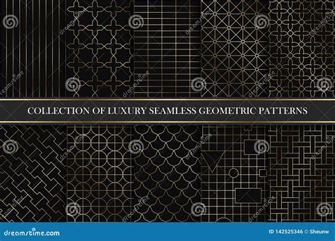 Collection Of Art Deco Vector Geometric Patterns Seamless Luxury Gold