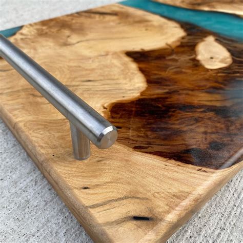 Turquoise Epoxy Charcuterie Board With Handles Woodify Usa