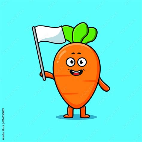 Cute Cartoon Carrot Mascot Character With White Flag In Modern Design