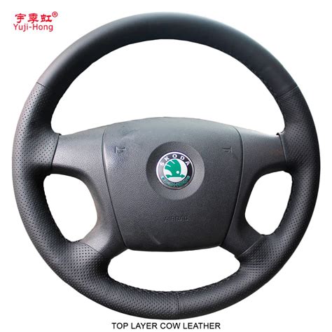 Yuji Hong Genuine Cow Leather Car Steering Wheel Covers Case For SKODA