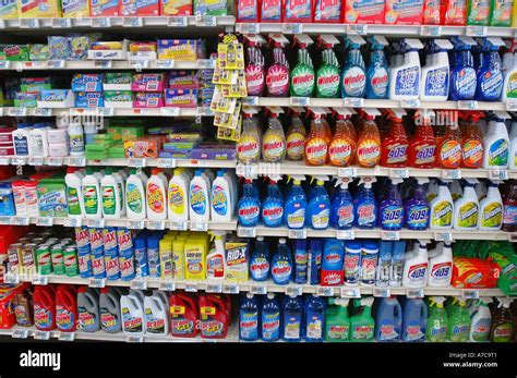 Large American Supermarket Cleaning Supplies And Solvents Stock Photo