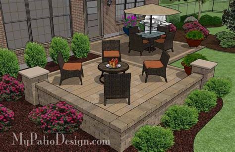 490 sq. ft. - Overlapping Rectangle Patio Design with Seat Wall | Small ...