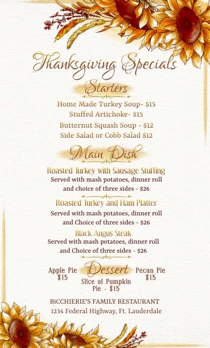 Thanksgiving Dinner Specials Modern Menu Template | PosterMyWall