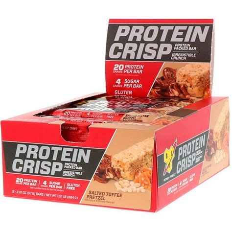 Bsn Protein Crisp Packed Protein Bar Salted Toffee Pretzel 12 Bars 2 01 Oz 57 G Walmart