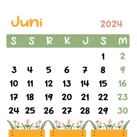 Juni 2024 Kalender Indonesisches Süßes Blumenthema Kalender 2024