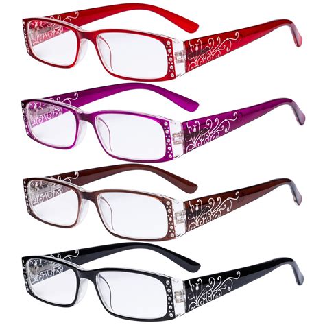 Reading Glasses Crystal Floral Pattern Design Specs 4 Pack Women