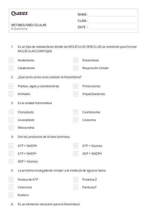 Metabolismo Imprim Vel S Rie Planilhas Quizizz