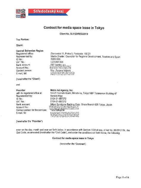 Fillable Online Smlouvy Gov Contract For Media Space Lease In Tokyo Fax