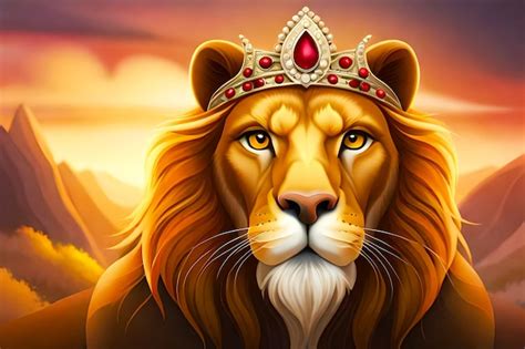 Premium AI Image Cartoonstyle Portrait Of A Regal Lion King Adorned