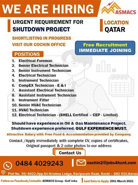 Hiring For Oil Gas Shutdown Project In Qatar ASMACS