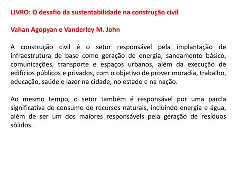 Pdf Livro O Desafio Da Sustentabilidade Na Construção Civil