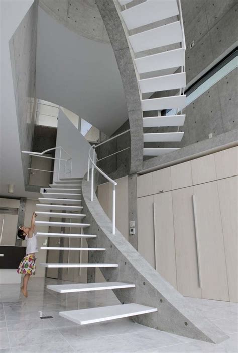 Schwebende Treppen Weiss Beton Konstruktion Wendeltreppe Kind Modern