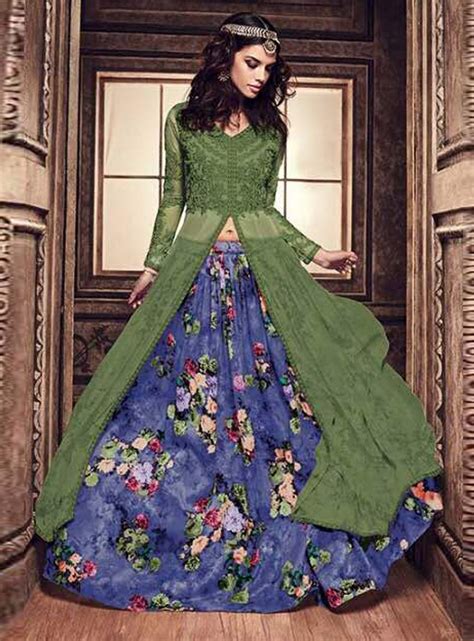 Green Banarasi Silk Indo Western Lehenga Choli 124587