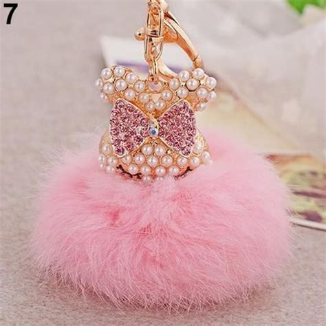 Cute Gift Bling Rhinestone Fox Rabbit Fluffy Ball Keychain Car Key Ring