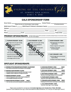 Fillable Online Gala Sponsorship Form Fax Email Print Pdffiller