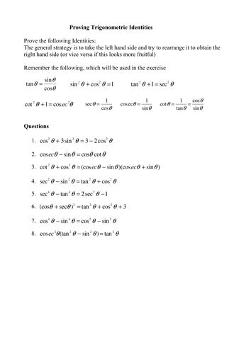 Proving Trig Identities Worksheet With Answers Ivuyteq