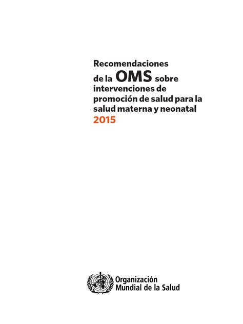 Recomendaciones De La Oms Sobre Intervenciones De Promoción De Salud