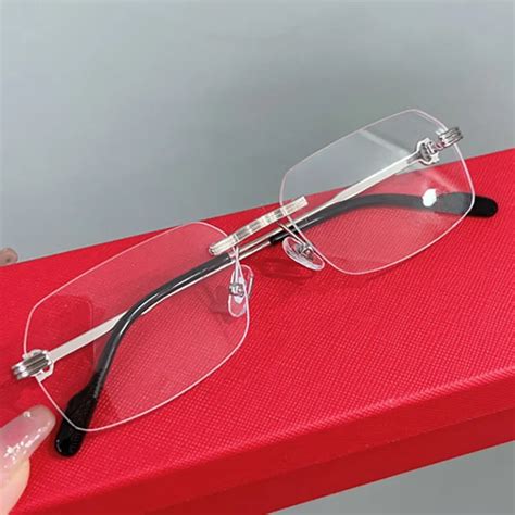 Luxury Pure Titanium Mens Rimless Rimless Prescription Glasses With Multi Shaped Cutting Design