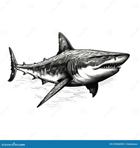 Detailed Dark White and Bronze Great White Shark Drawing Stock Illustration - Illustration of ...