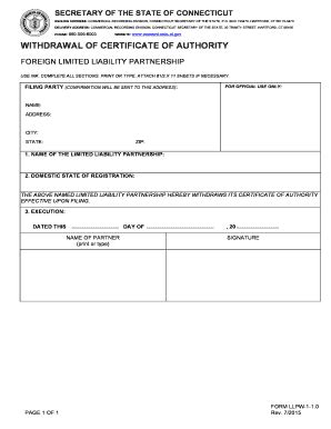 Fillable Online Ct Withdrawal Of Certificate Of Authority Connecticut