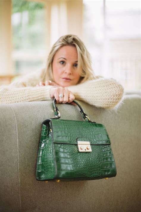 Grey Real Italian Leather Croc Satchel Tote Bag Amilu