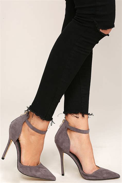 Grey Suede Heels Ankle Strap Heels 3400 Lulus