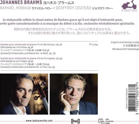 Brahms The Two Cello Sonatas Geoffroy Raphael Perraud Couteau Cd