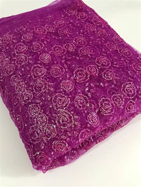 Fushia Pink African French Net Tulle Lace Fabric For Party Hot Selling