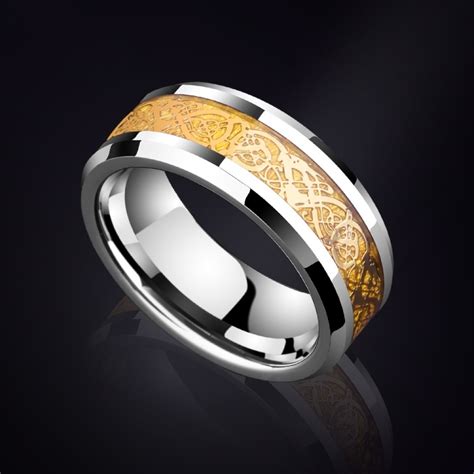 Unique 8mm Dragon Pattern Tungsten Carbide Ring For Men