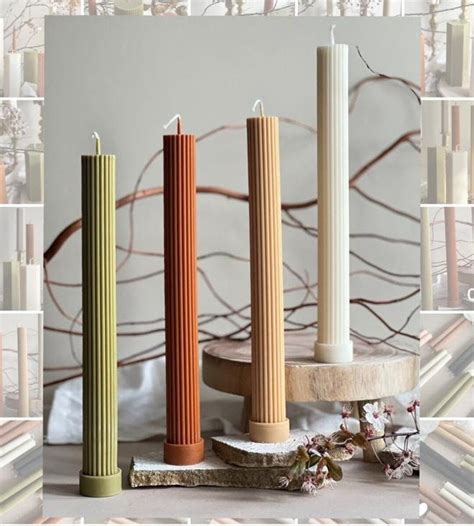 Flat Bottom Taper Ribbed Candles Tall Ribbed Pillar Candle Greek Column