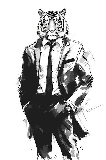 Premium Ai Image A Drawing Of A Tiger Dressed In A Suit And Tie