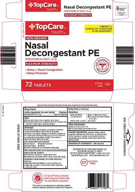 Dailymed Topcare Nasal Decongestant Pe Phenylephrine Hydrochloride Tablet Film Coated