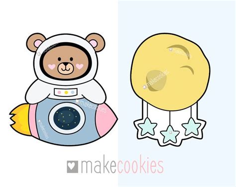 Juego De Cortadores De Galletas De Oso Astronauta Con Cohete Etsy