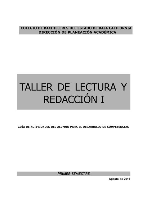 Taller DE Lectura Y Redacción I COLEGIO DE BACHILLERES DEL