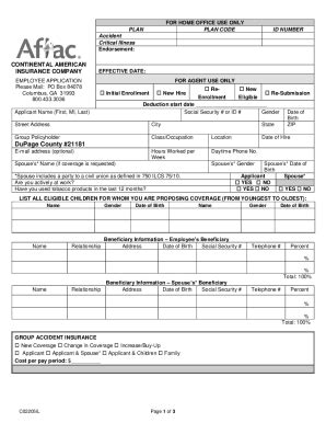 Fillable Online Critical Illness Claim Form Aflac Group Insurance Fax