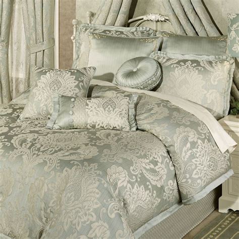 Villa Verde Celadon Puff Jacquard Damask Comforter Bedding Luxury