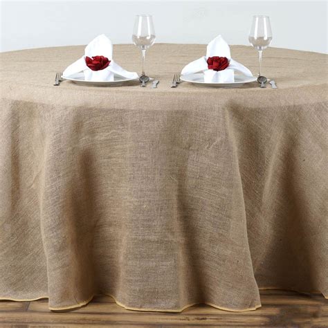 Natural Round Burlap Rustic Seamless Tablecloth Jute Linen Table Decor 108 Rustic Tablecloths