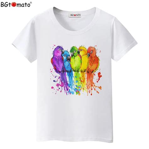 BGtomato T shirt colorful birds rainbow tshirt women Beautiful art work clothes Hot sale ...