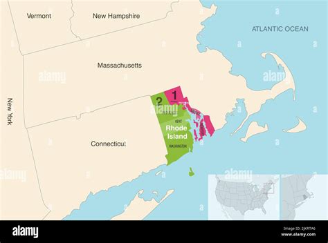 Rhode Island State Counties Colored By Congressional Districts Vector