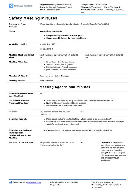 Safety Meeting Template Free To Use Better Than Word